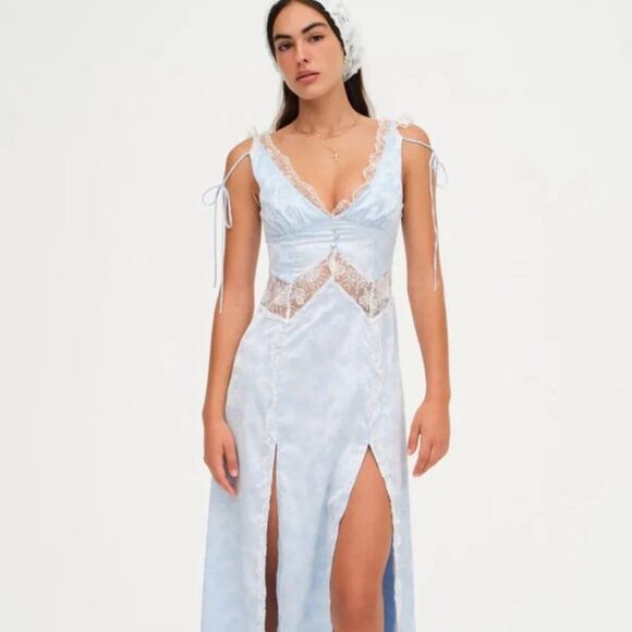 FOR LOVE & LEMONS Hattie Jacquard Maxi Dress In Blue (size S) NWT